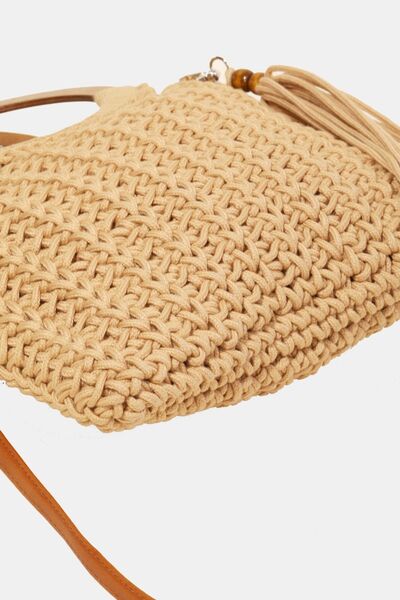 Fame Crochet Knit Convertible Tote Bag with Tassel - Stylemz