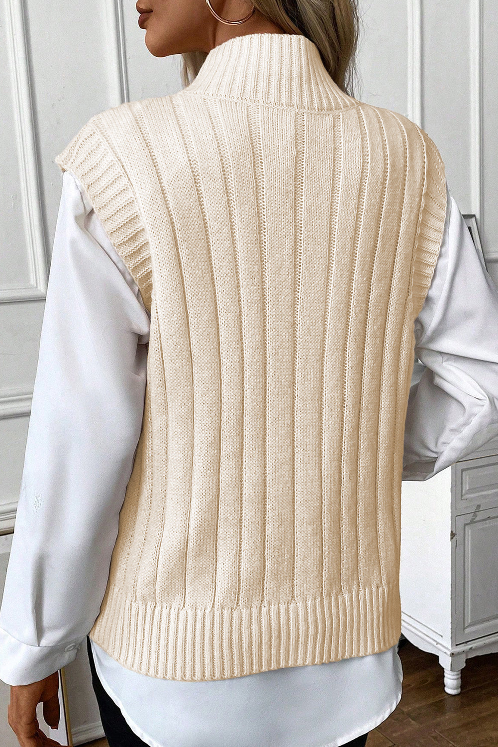 Sylvia Cable Knit High Neck Sweater Vest for Stylish Warmth