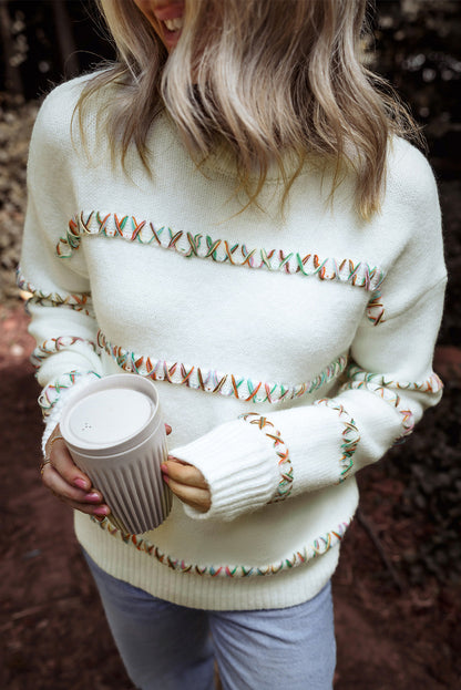 Braelyn Colorful Crossed Stitch Sweater for Trendy Comfort