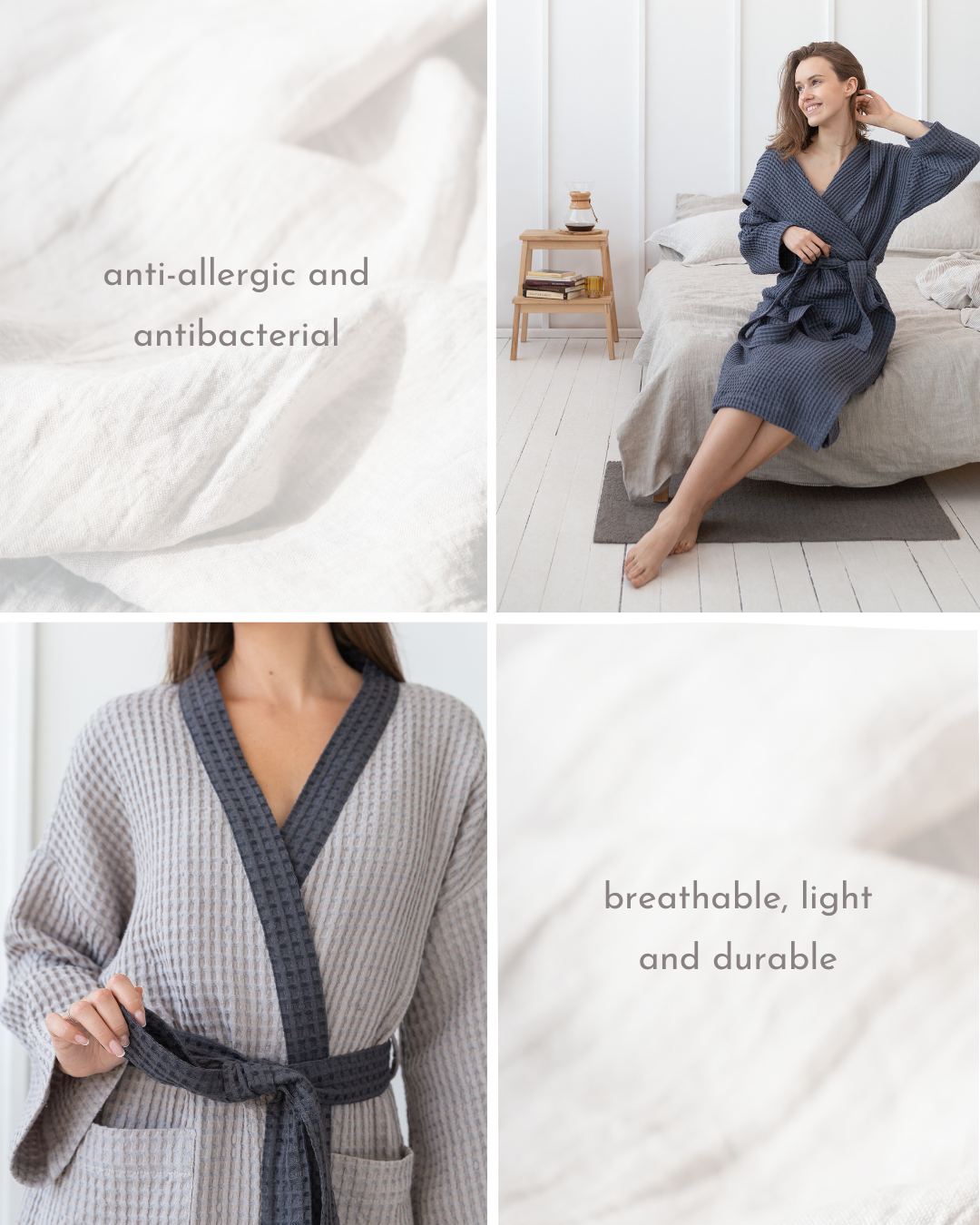 Light Grey and Grey Linen Waffle Robe Two Tones Luxury