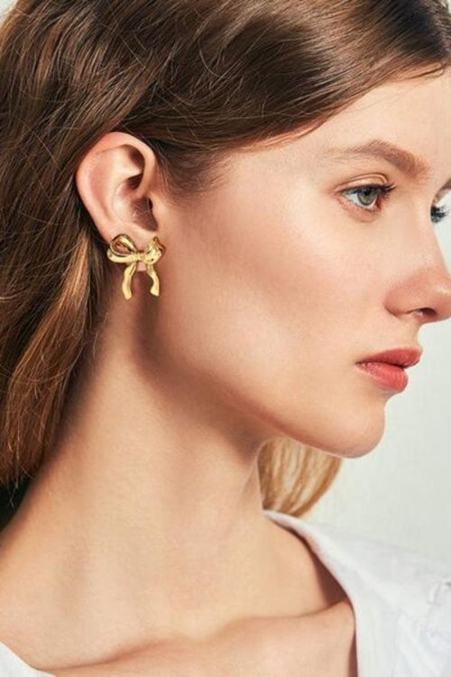 Brass Bow Stud Earrings - Stylemz