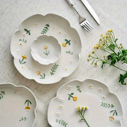 Handpainted Vintage Little Daisy Ceramic Bowl Plate Set