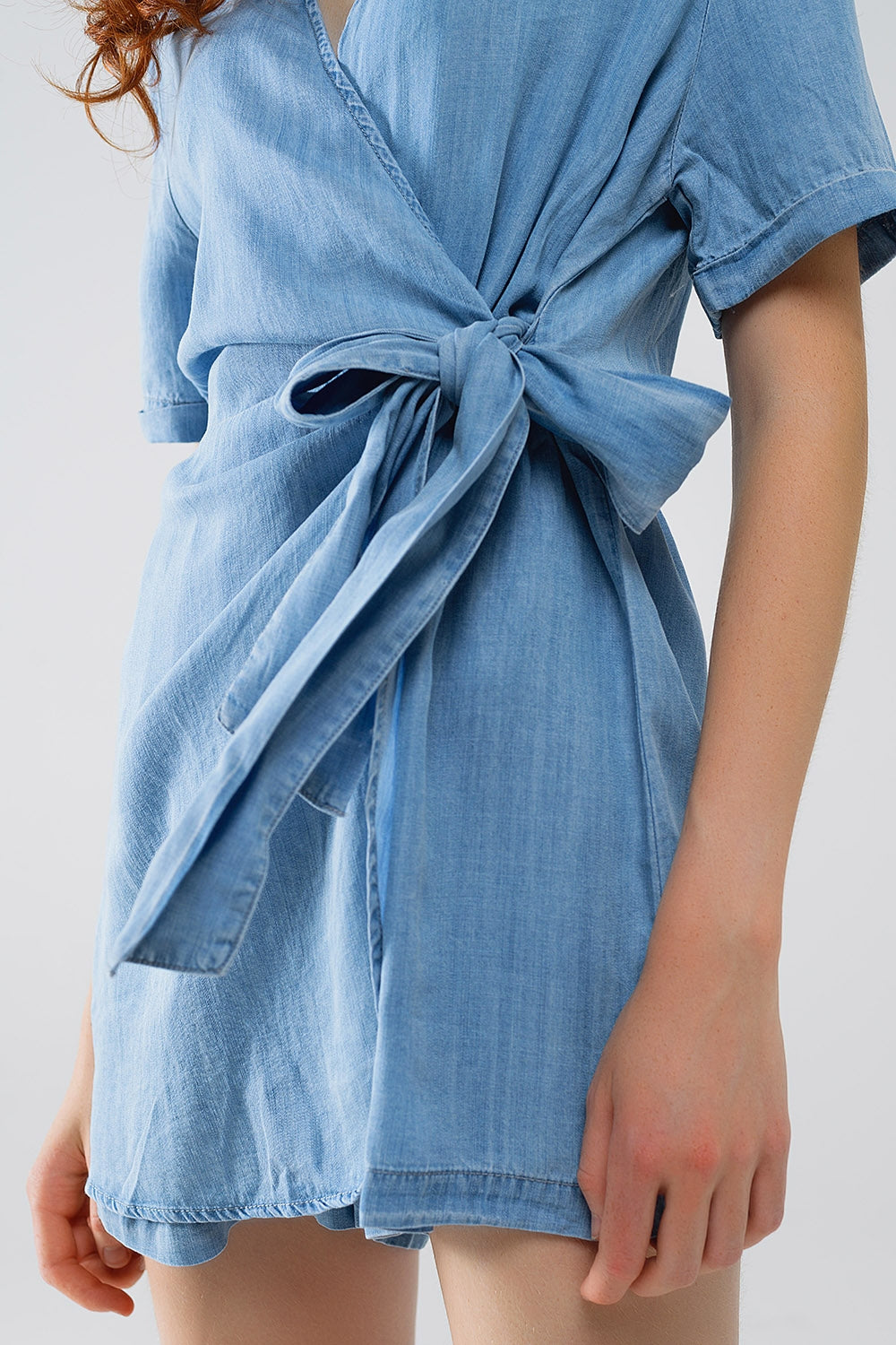 Blue Tencel Denim Wrap Front Jumpsuit for Effortless Style