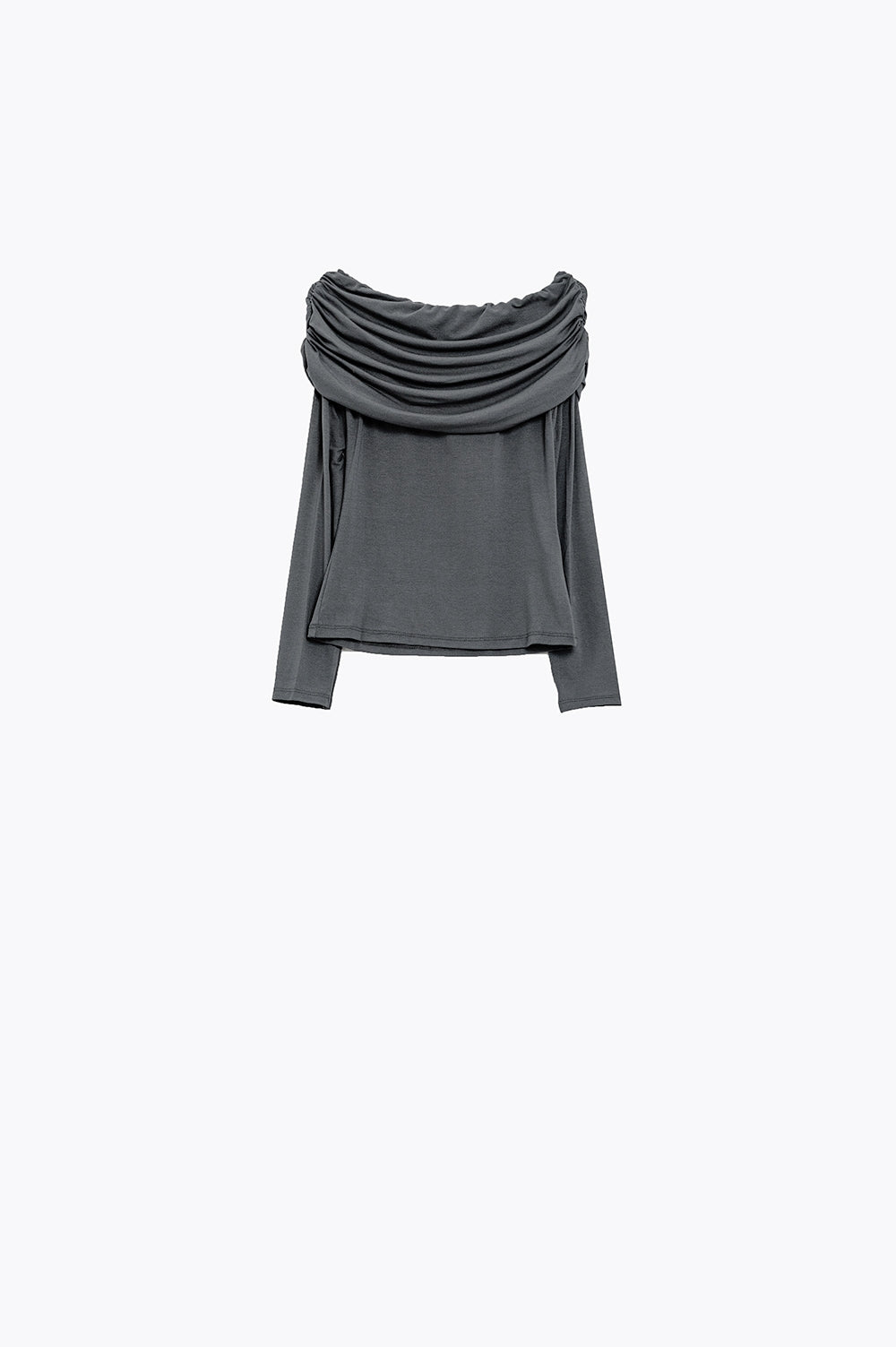 Bodycon Off Shoulder Top in Grey with Ruched Details