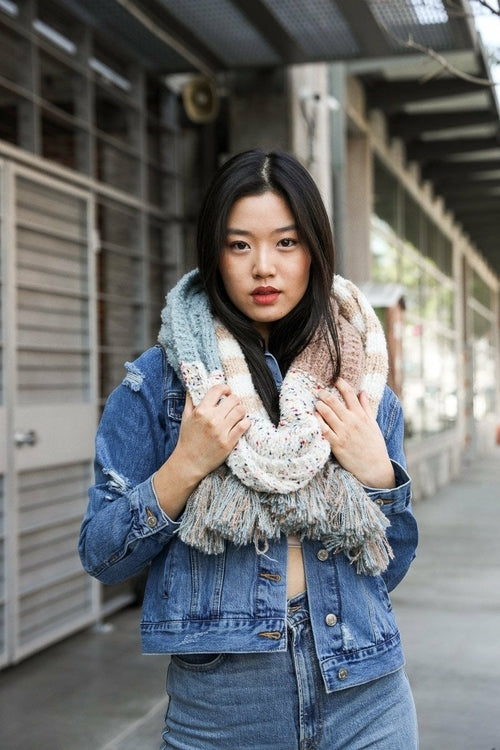 Boho Speckle Stripe Tassel Scarf - Stylemz