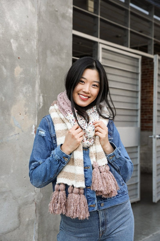 Boho Speckle Stripe Tassel Scarf - Stylemz