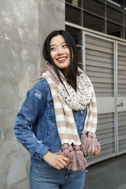 Boho Speckle Stripe Tassel Scarf - Stylemz