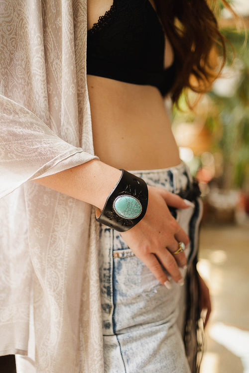 Boho Turquoise Stone Leather Cuff for Stylish Looks