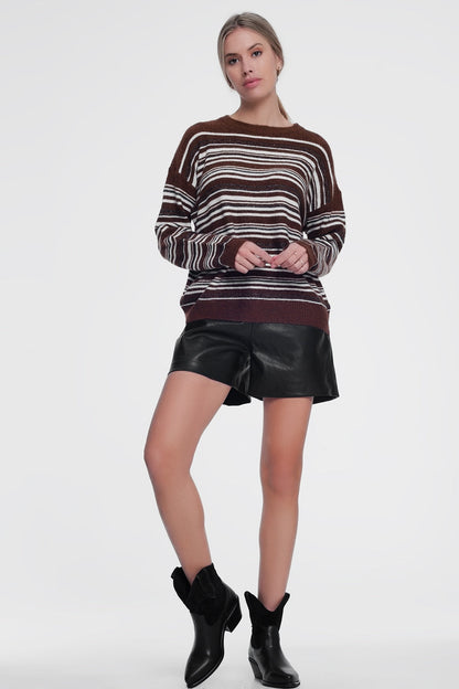 Brown Stripped Sweater With Long Sleeves for Cozy Comfort