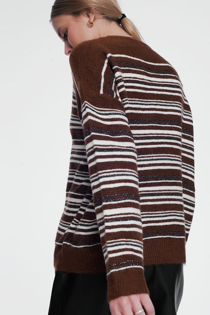 Brown Stripped Sweater With Long Sleeves for Cozy Comfort