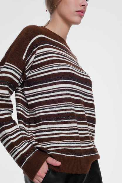 Brown Stripped Sweater With Long Sleeves for Cozy Comfort