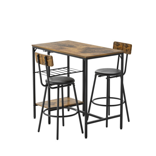 2-Piece Set Of Bar Tables And Chairs With PU Upholstered Seats