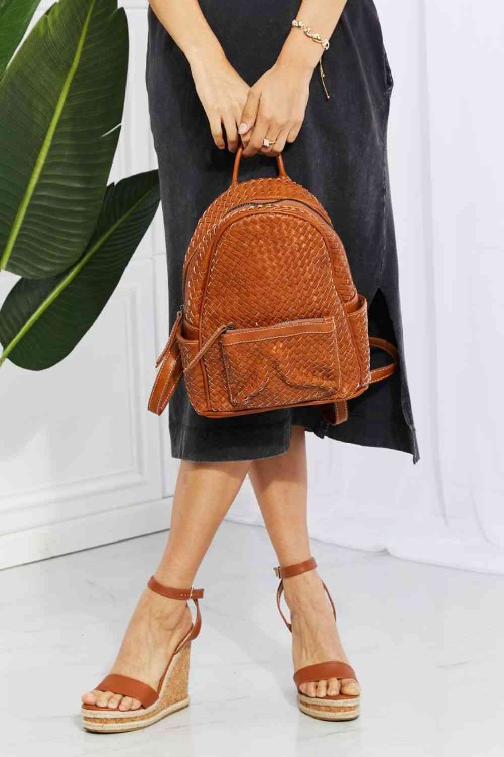 SHOMICO Certainly Chic Faux Leather Woven Backpack Style