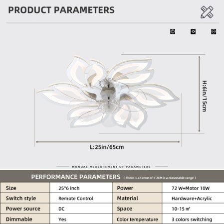 Acrylic Ceiling Fan with Remote, 6 Speed & Dimmable Light