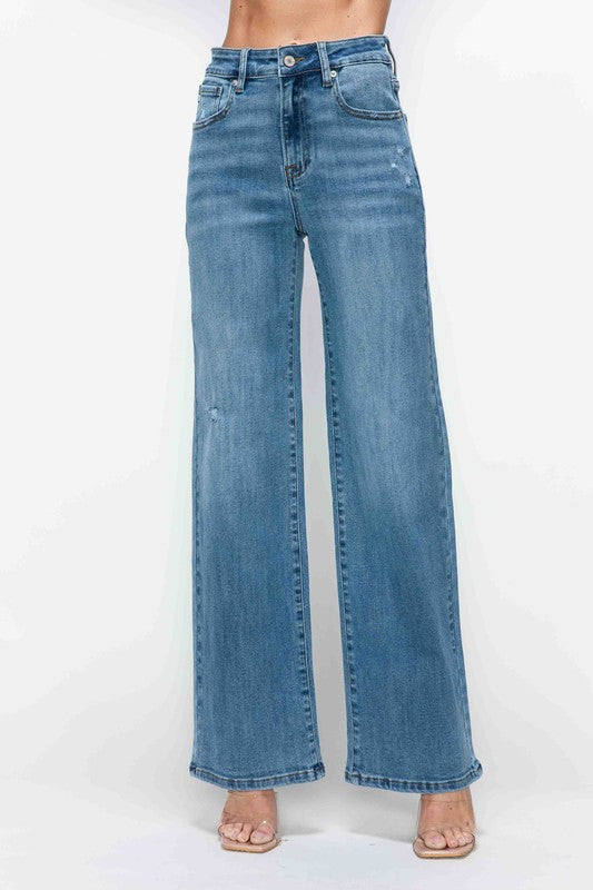 Bytos Full Size High Rise Wide Leg Jeans With Pockets