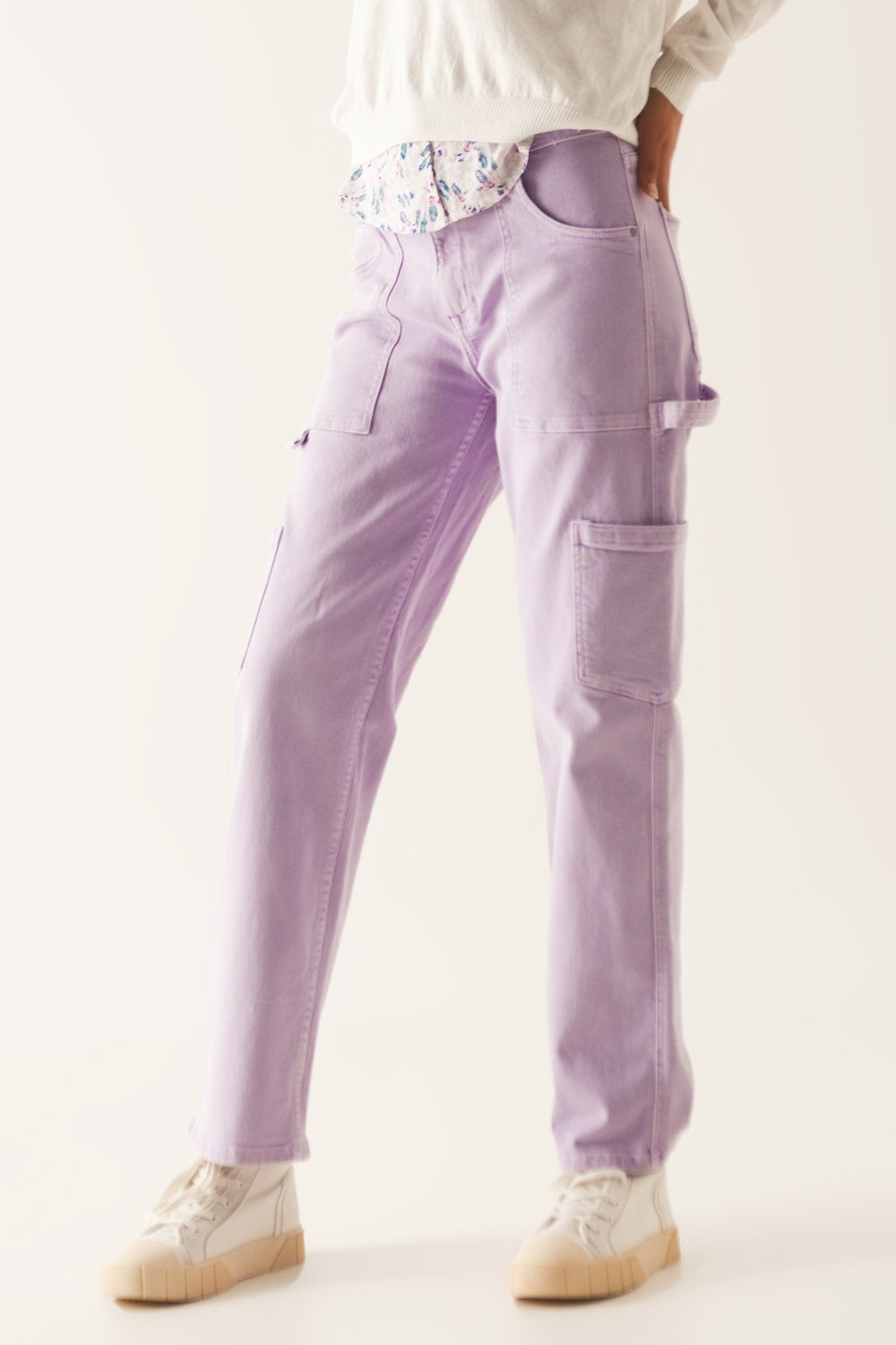 Cargo Pants in Purple with Functional Pockets and Stretch Denim