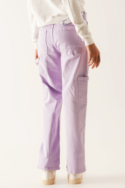 Cargo Pants in Purple with Functional Pockets and Stretch Denim