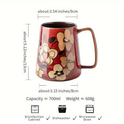 Vibrant Floral Ceramic Mug 700ml Insulated Microwave Safe