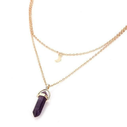 Obelisk Crescent Moon Necklace with Natural Stone Pendant