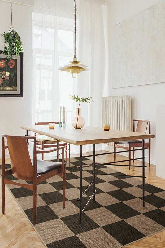 Checkerboard Soft Black Re-Jute Rug for Modern Spaces