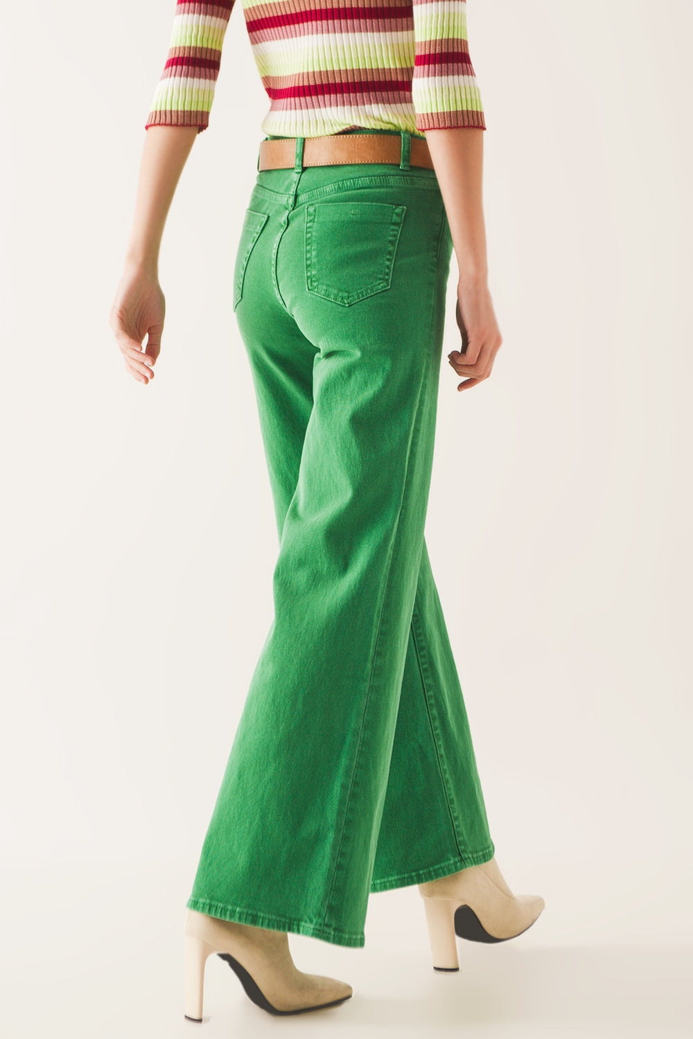 Cotton Blend Wide Leg Jeans in Green for Casual Comfort