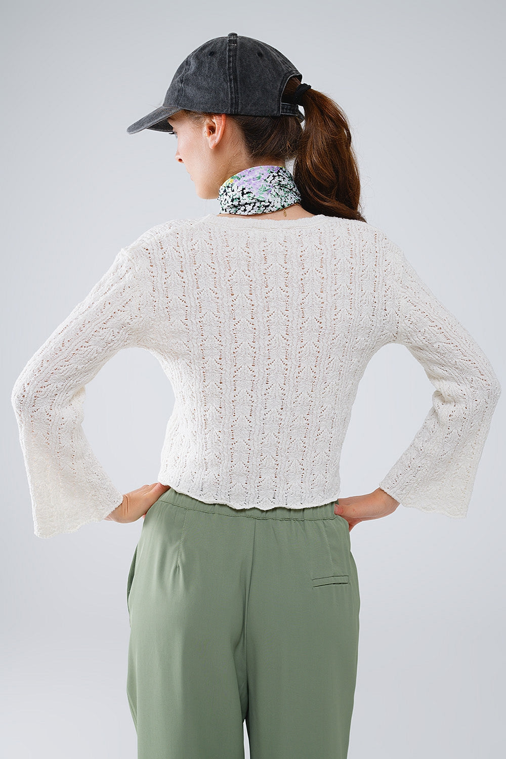 Cream Sweater With Flared Sleeves for Effortless Daily Style