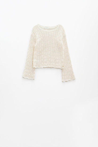 Cream Sweater With Flared Sleeves for Effortless Daily Style