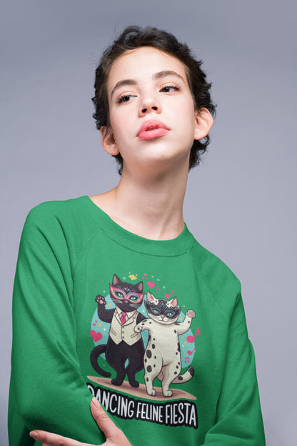 Long-sleeve - Dancing Feline Fiesta Unisex Sweatshirt - StyleMZ