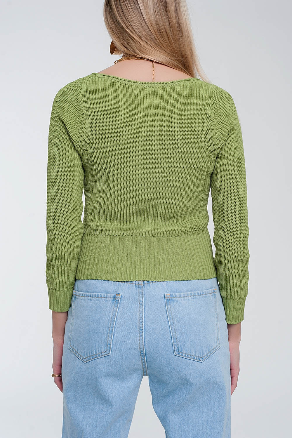 Cozy Crochet Knit Jumper in Green for Casual Style