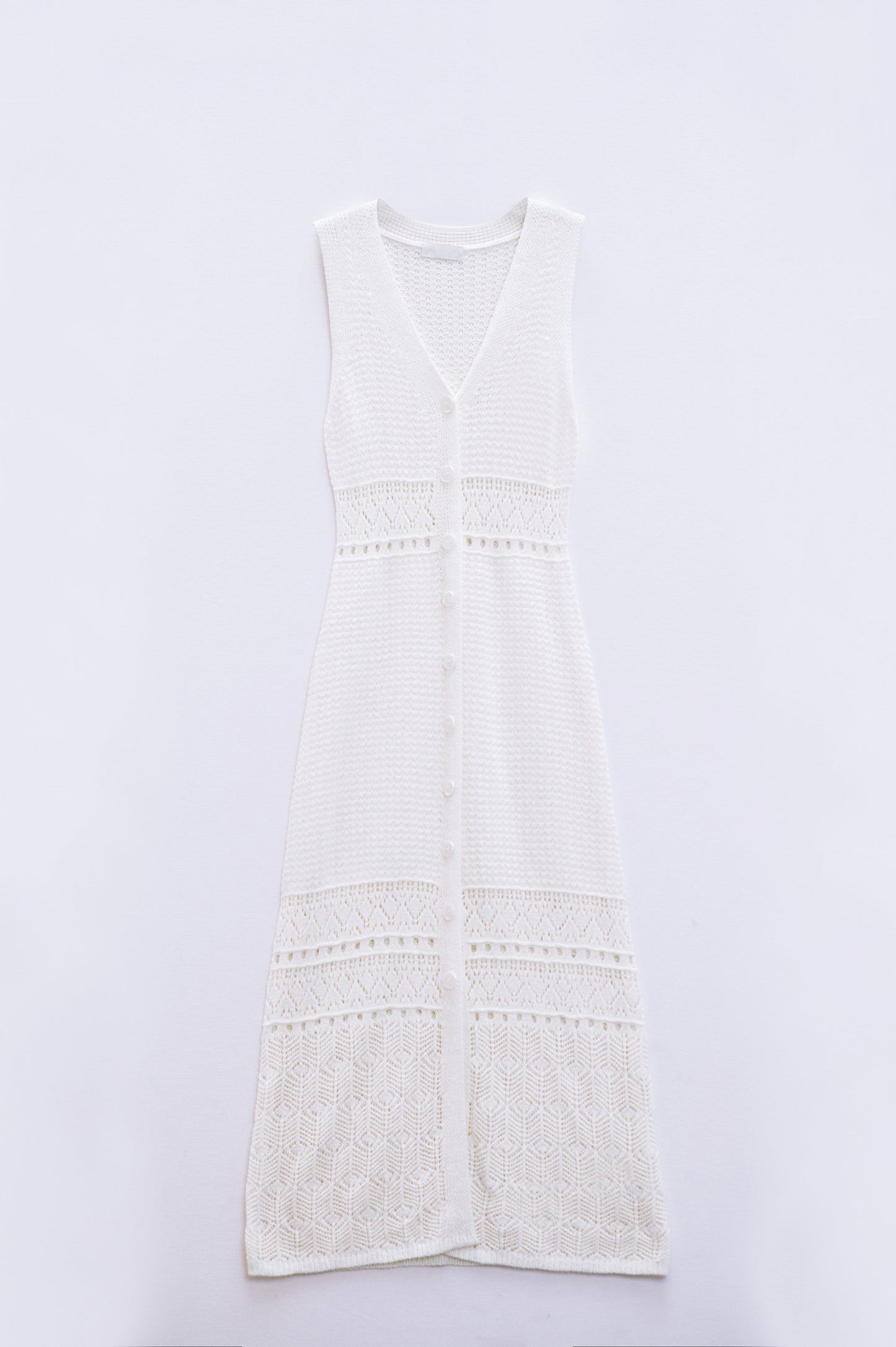 Crochet Maxi Vest With Button Closure in White Boho Style