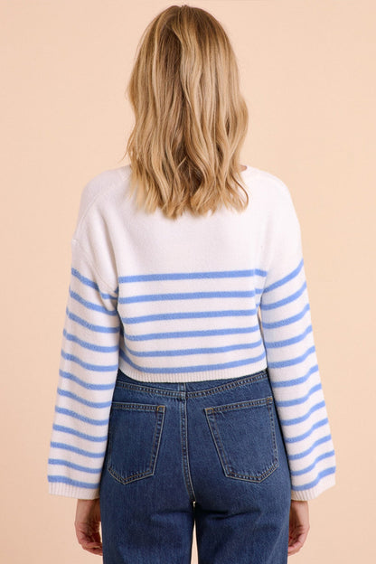 Cropped Sweater With Stripes and Boat Neck for Cozy Style