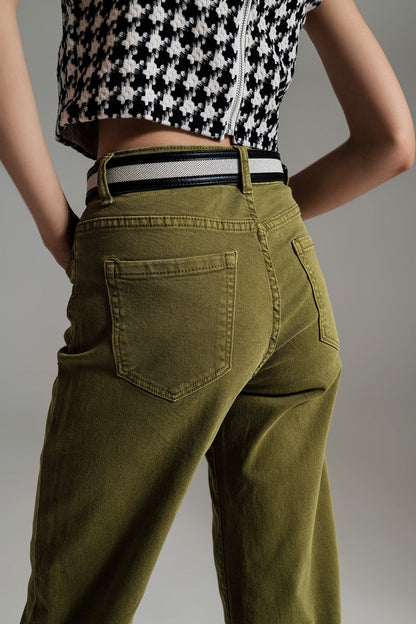 Cropped Wide Leg Jeans in Olive Green for Effortless Style