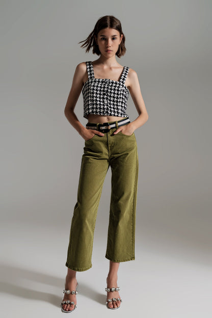 Cropped Wide Leg Jeans in Olive Green for Effortless Style