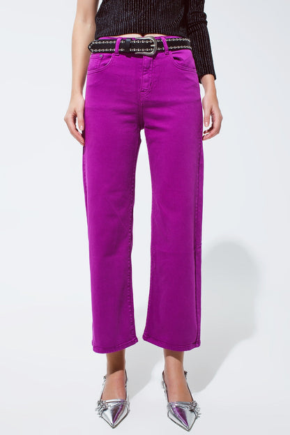 Cropped Wide Leg Jeans in Violet 3/4 Length for Daily Style