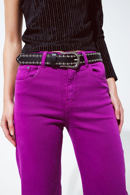 Cropped Wide Leg Jeans in Violet 3/4 Length for Daily Style