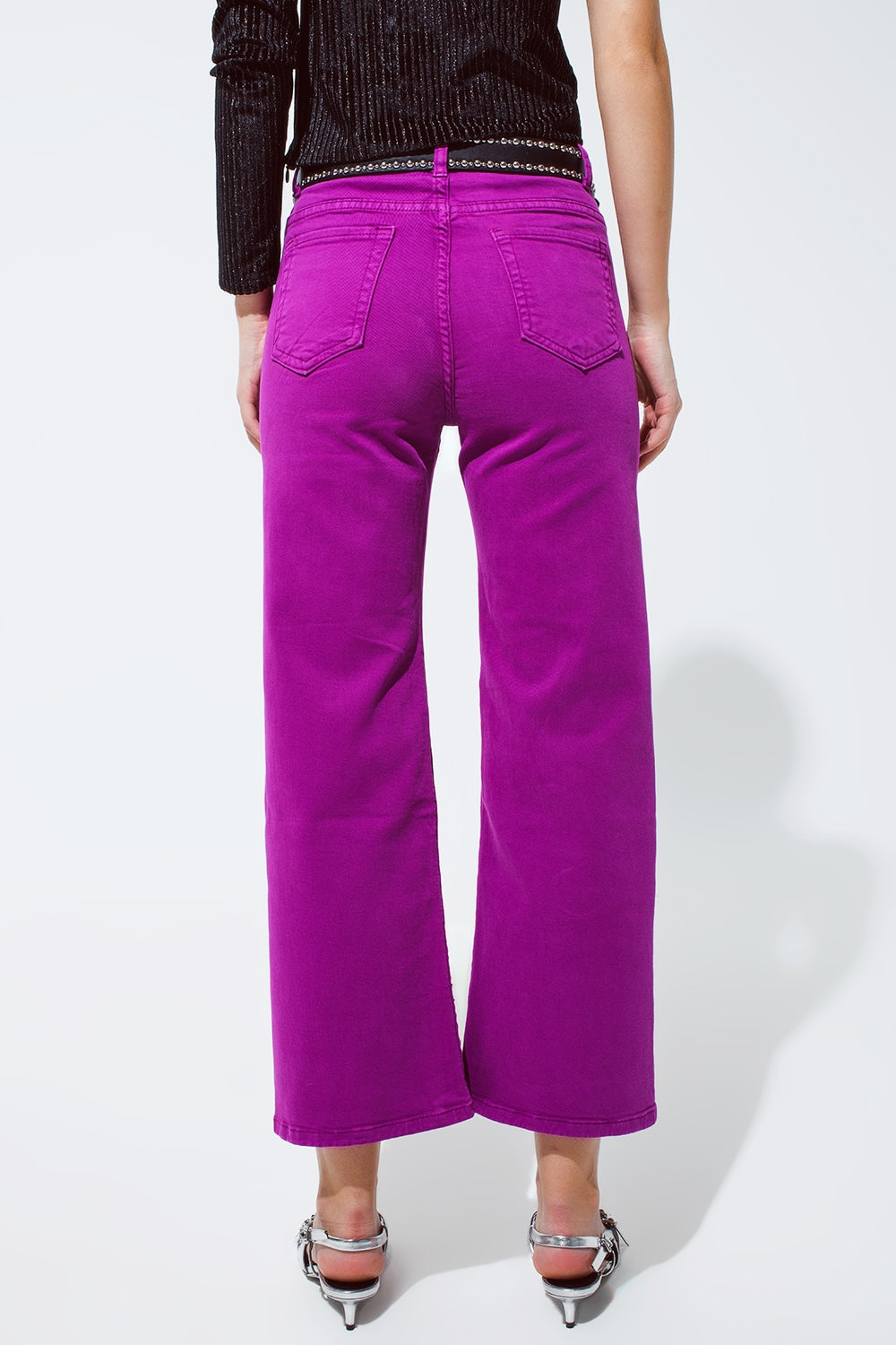 Cropped Wide Leg Jeans in Violet 3/4 Length for Daily Style