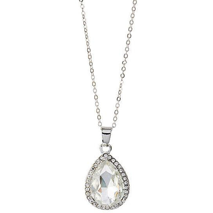 Large Crystal Teardrop Pendant Necklace in 18K White Gold