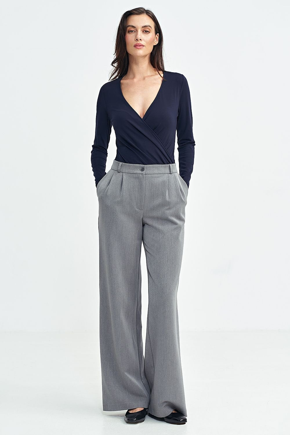 Trousers Model 199706 Nife Women's Elegant Wide-Leg Pants