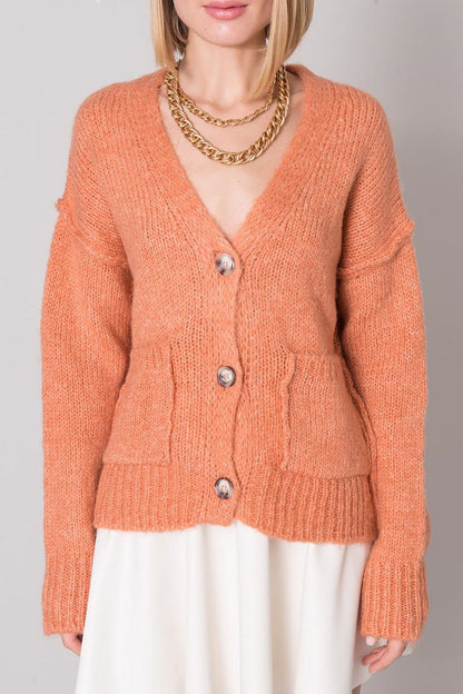 Cardigan Model 160215 by Sally Fashion Salmon Button-Down Sweater