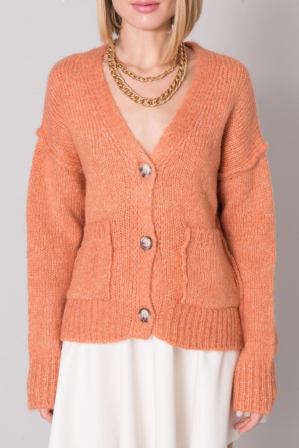 Cardigan Model 160215 by Sally Fashion Salmon Button-Down Sweater