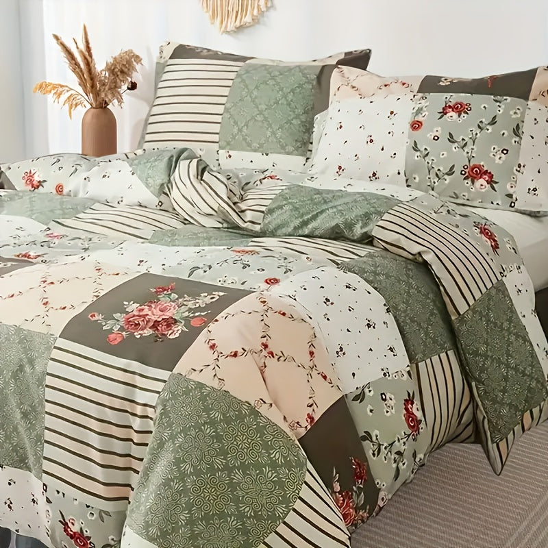 Cozy Pastoral Floral Plaid Duvet Cover Set for Dreamy Bedrooms