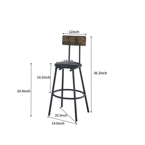 2-Piece Set Of Bar Tables And Chairs With PU Upholstered Seats