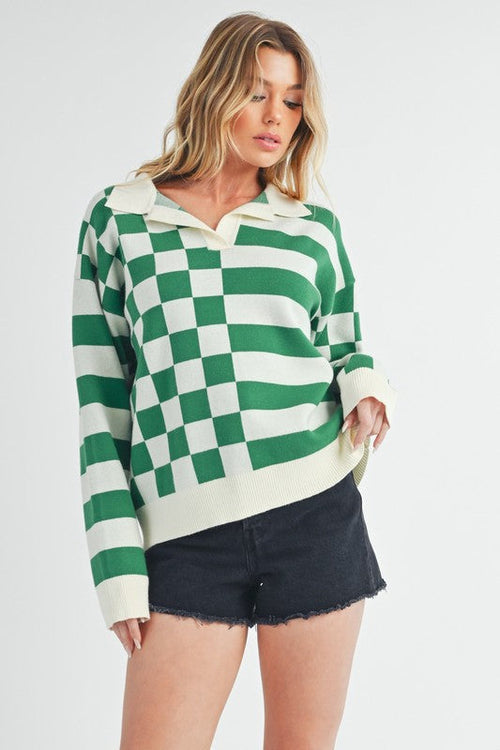 Aemi + Co Striped & Checkered Drop Shoulder Sweater for Chic Style