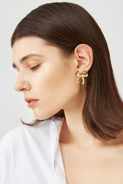 Brass Bow Stud Earrings - Stylemz