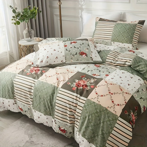 Cozy Pastoral Floral Plaid Duvet Cover Set for Dreamy Bedrooms