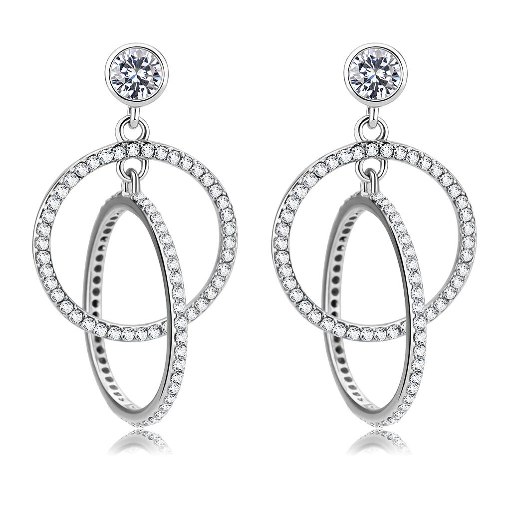 DA100 High Polished Stainless Steel Earrings with CZ