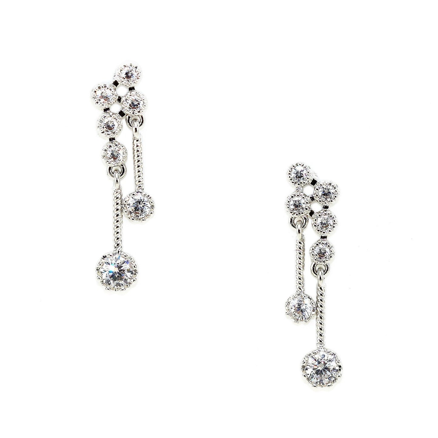 Dainty Cluster Drop Earrings in 18k White Gold Plating