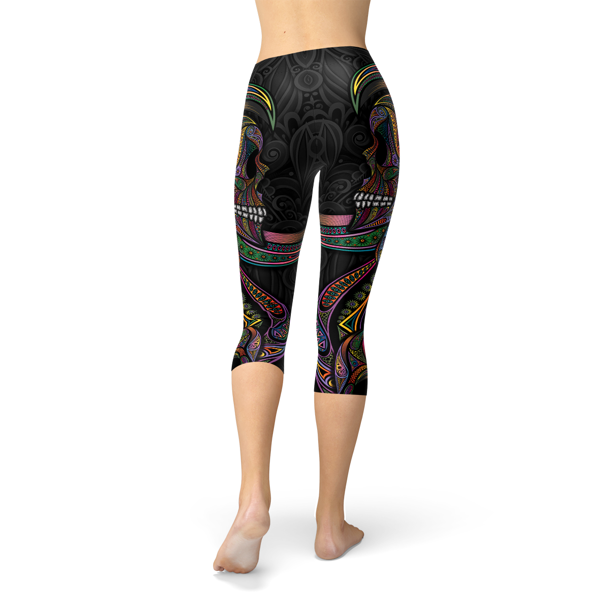 Womens Sugar Skull Capri Leggings - Stylemz