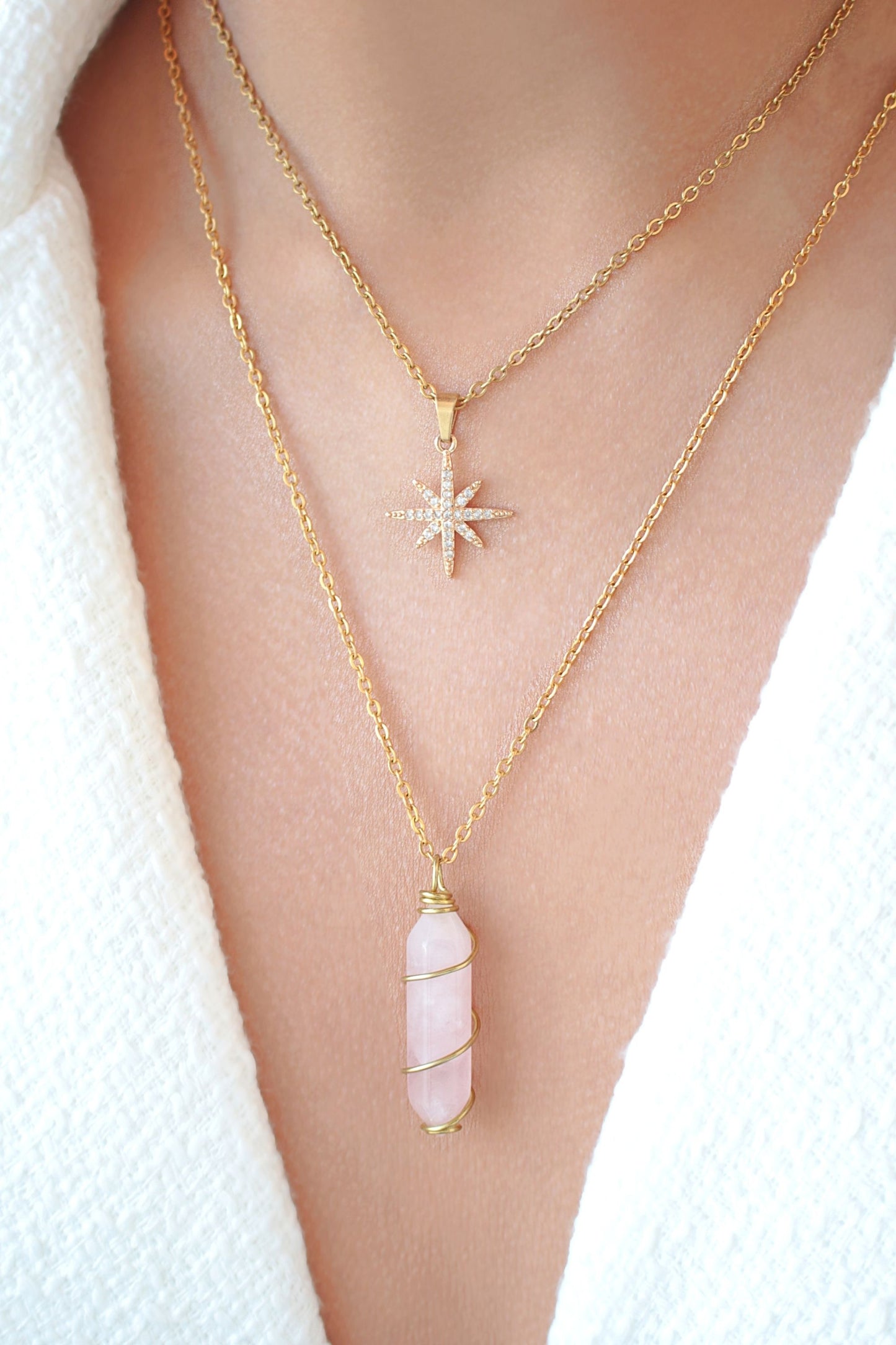 18K Double Ended Natural Healing Crystals Necklace