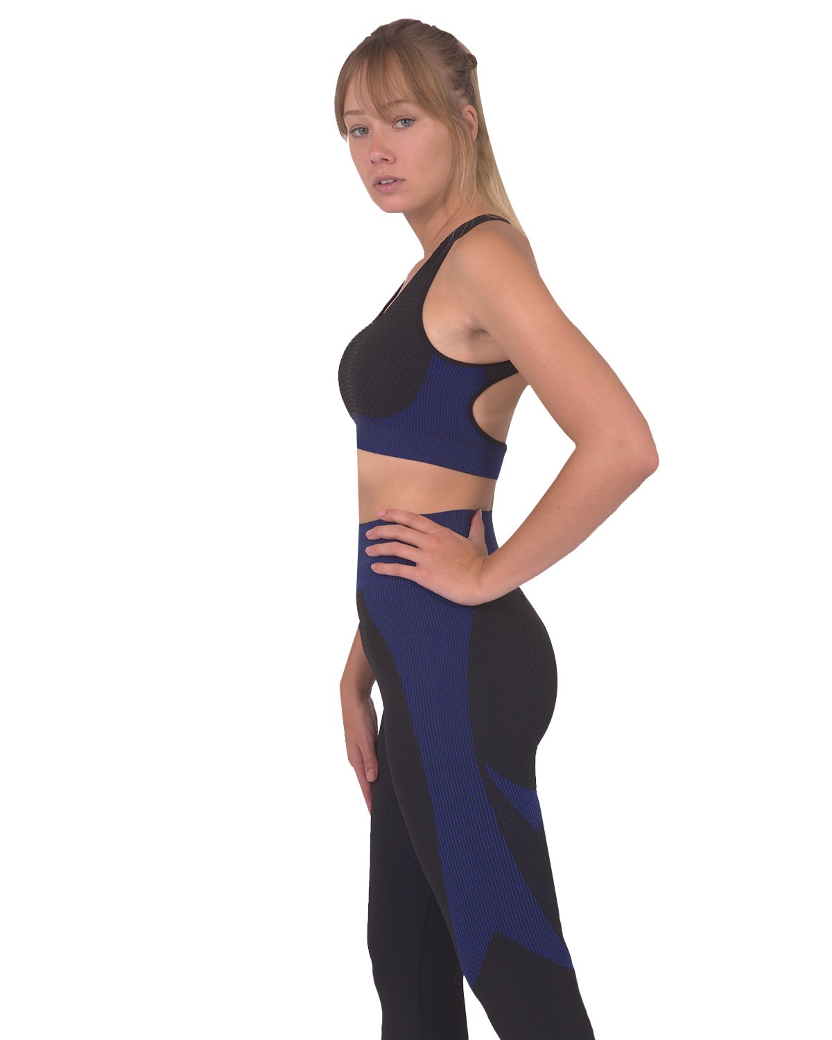 Trois Seamless Sports Bra - Black with Navy Stripes